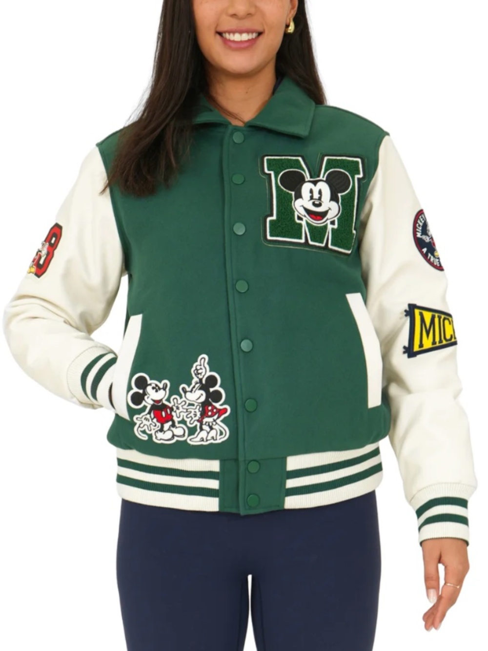 Disney Mickey Mouse Adult Unisex Green Varsity Letterman Jacket Mens S Womens M